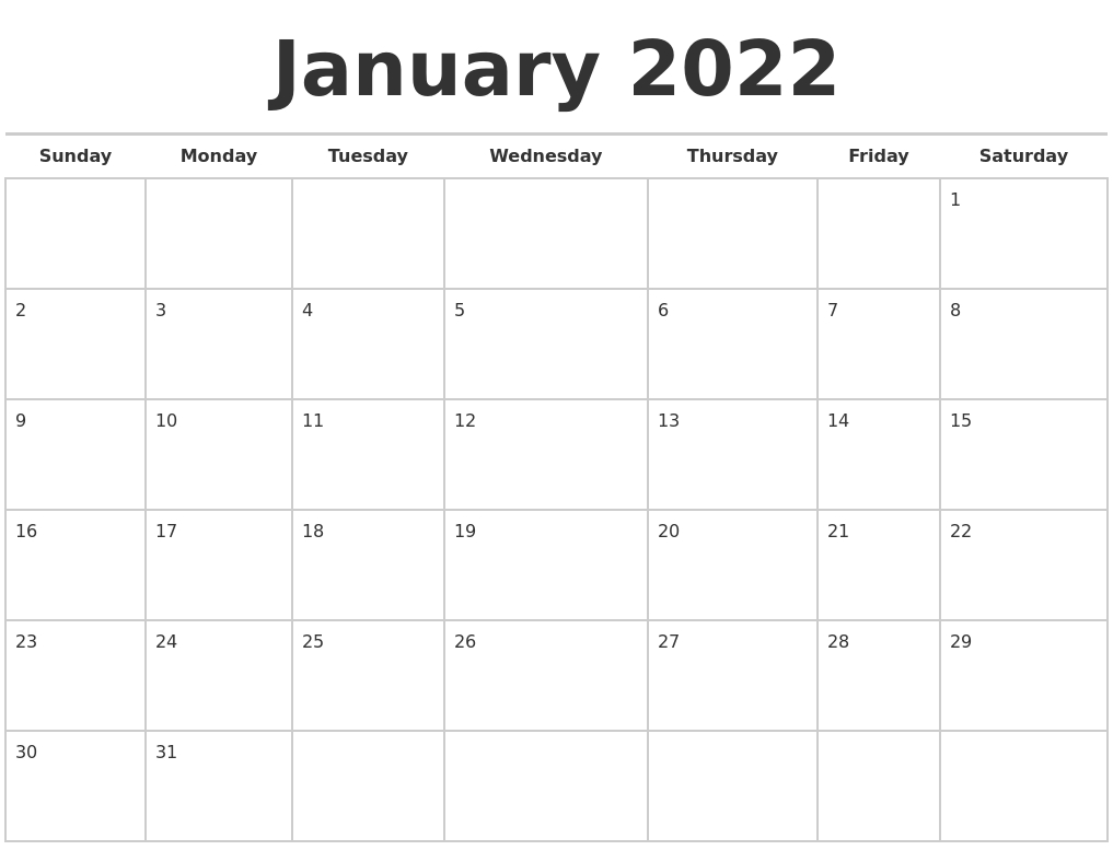 January 2022 Calendars Free