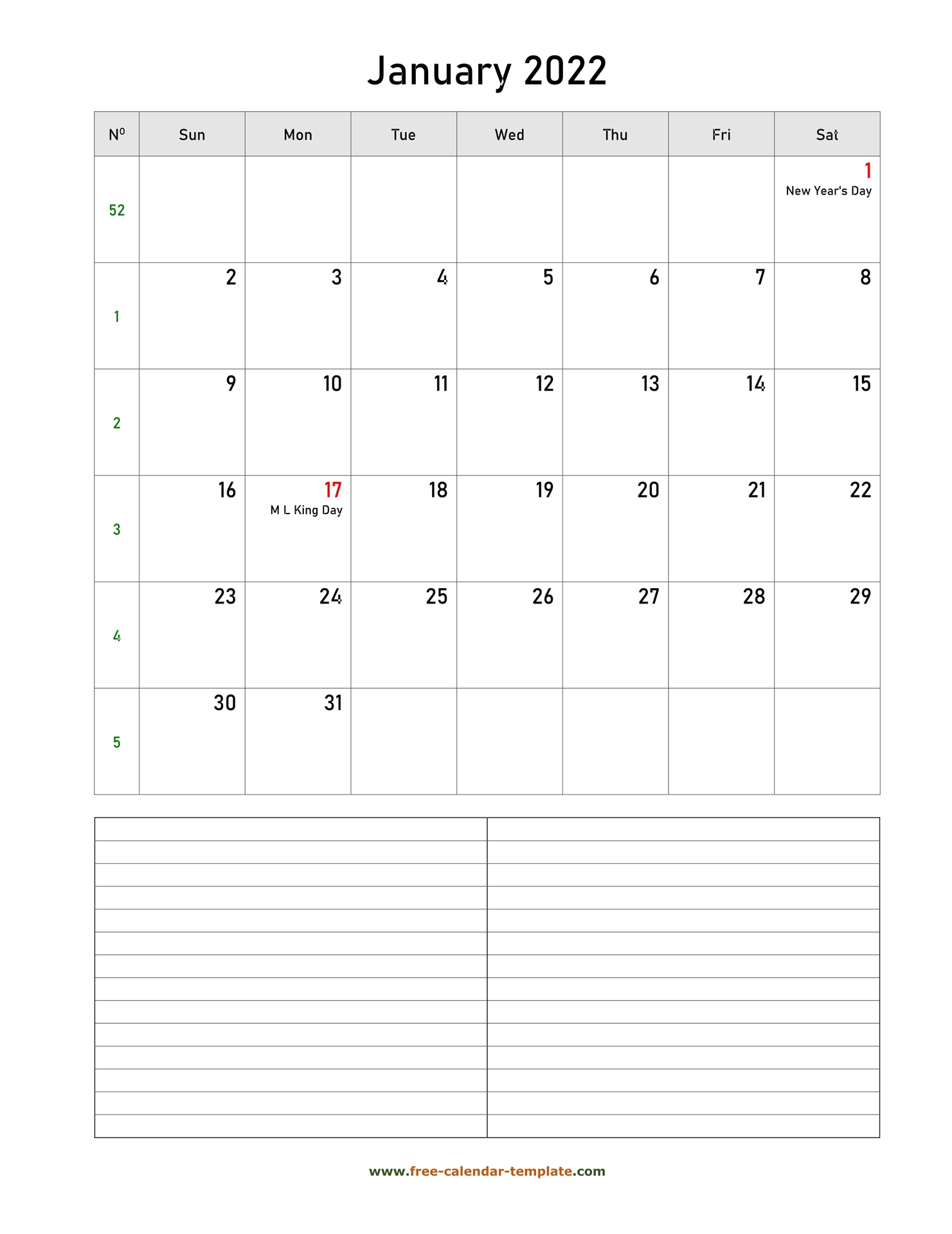January 2022 Free Calendar Tempplate | Free-Calendar
