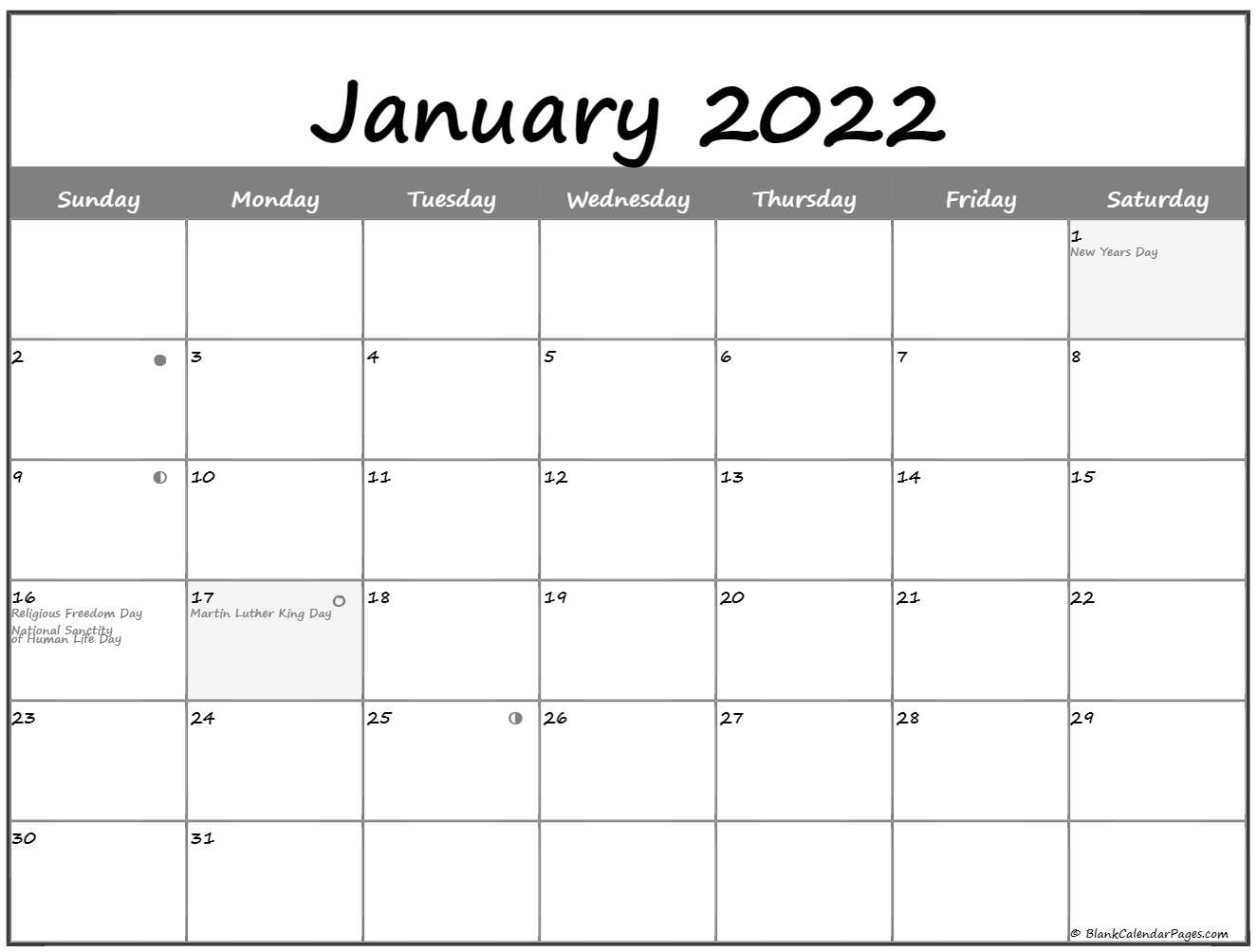 January 2022 Lunar Calendar | Moon Phase Calendar