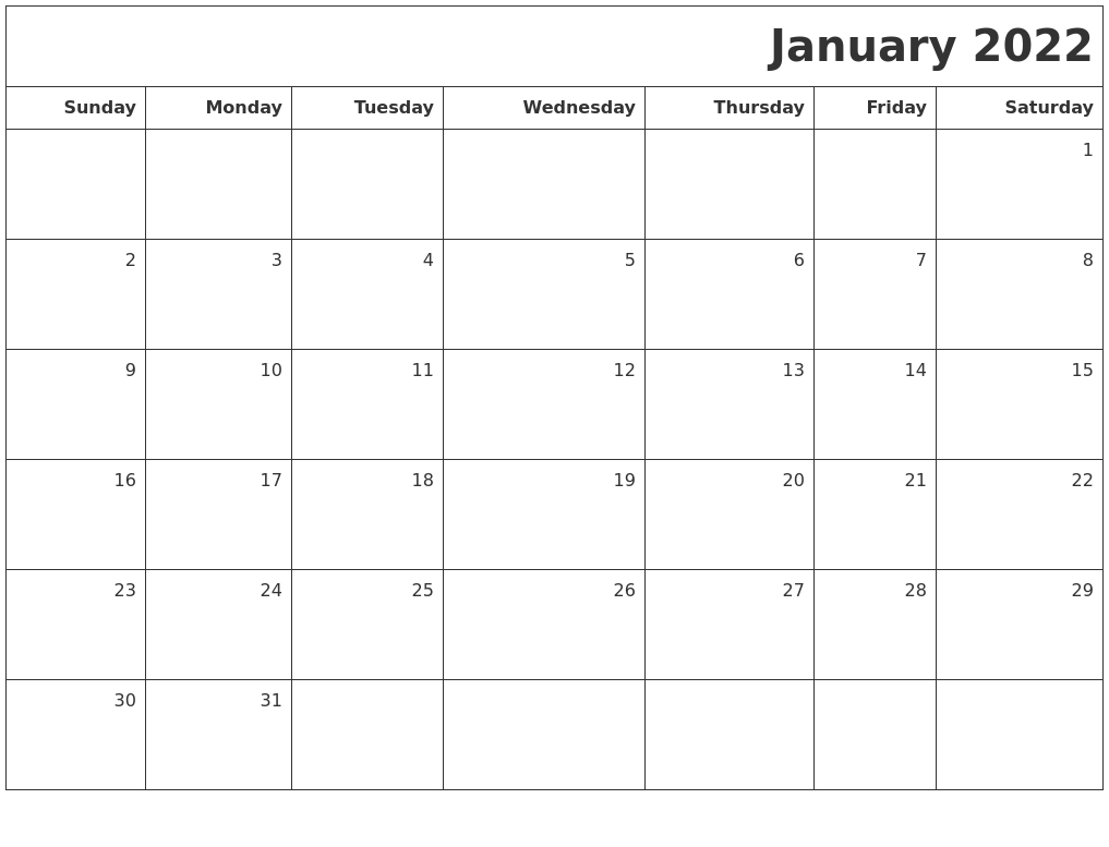 January 2022 Printable Blank Calendar