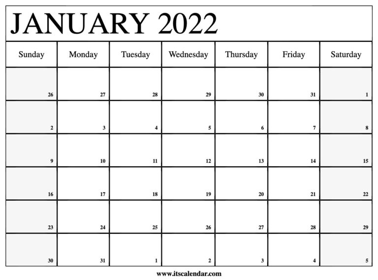 January 2022 Printable Calendar Blog - 2023 Printable