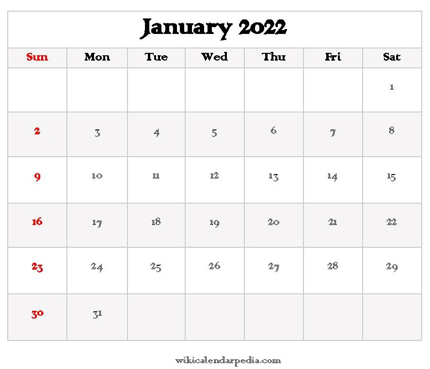 January Calendar 2022 With Holidays