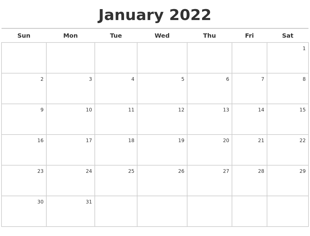 January Calendar Printable 2022 | Free Letter Templates