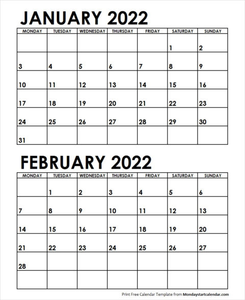 January Feb 2022 Calendar - Allcalendar