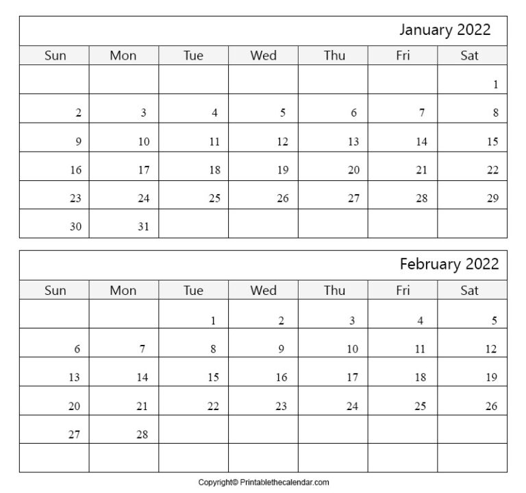 January February 2022 Calendar [Free Printable Template]