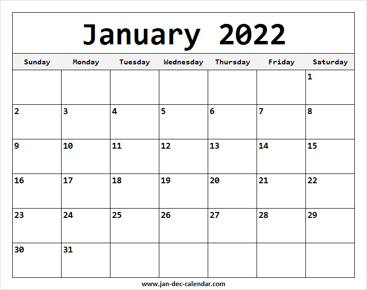 January February 2022 Calendar To Print | Free Printable