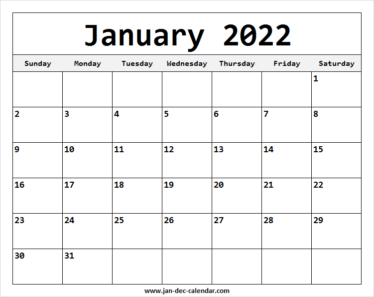 January 2022 Calendar 365