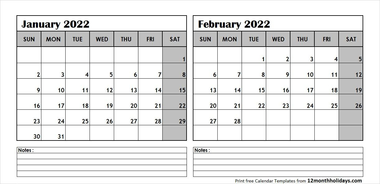 January February 2022 Printable Calendar | December