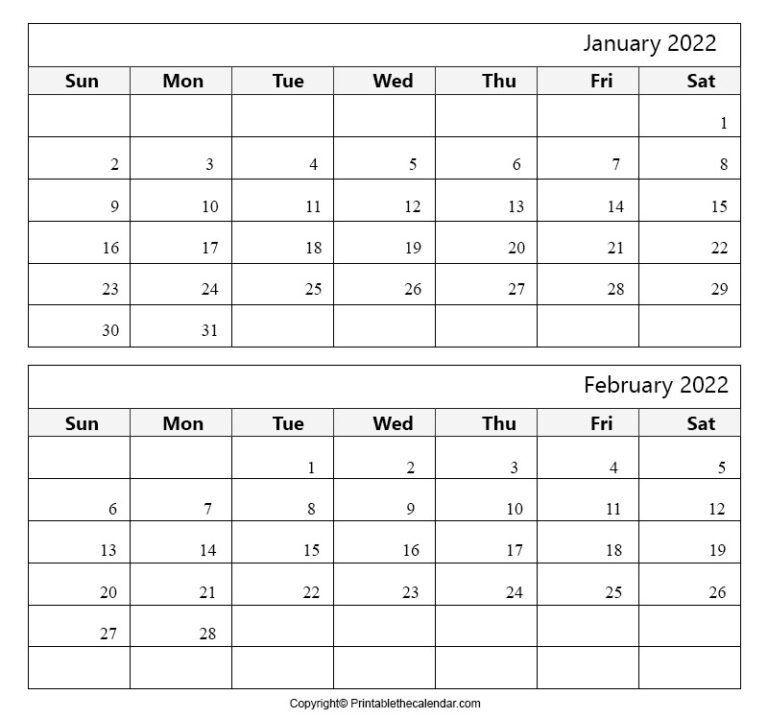 January February Calendar 2022 | Printable The Calendar