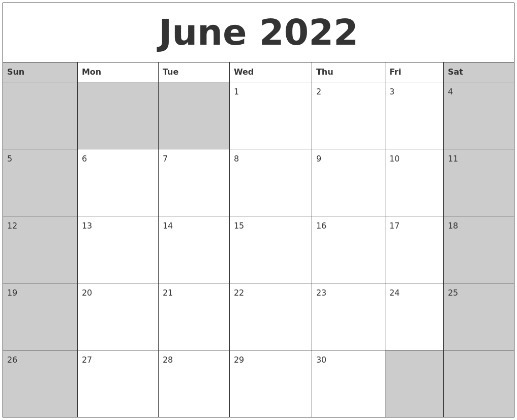 June 2022 Calanders