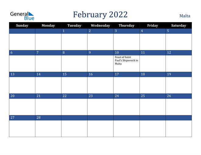 Malta February 2022 Calendar With Holidays