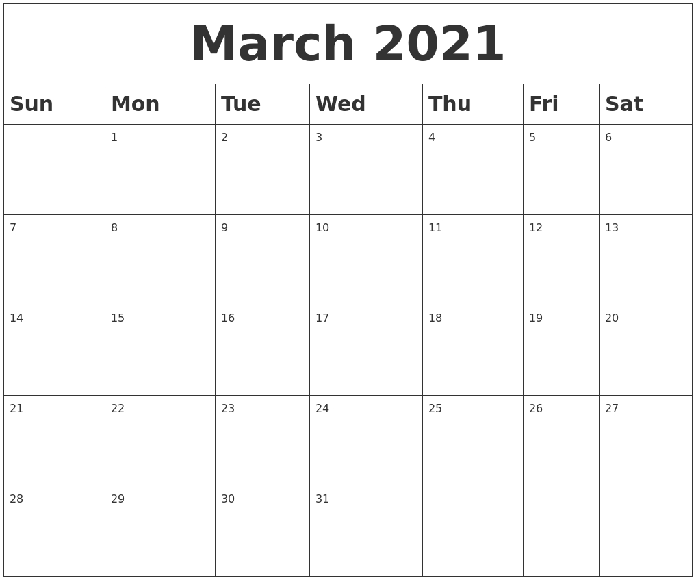 March 2021 Blank Calendar