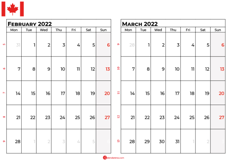 March 2022 Calendar Canada With Holidays