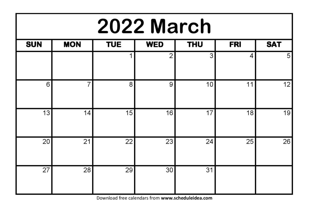 March 2022 Printable Calendar Waterproof - Print A Calendars