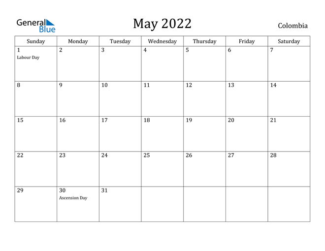 May 2022 Calendar - Colombia