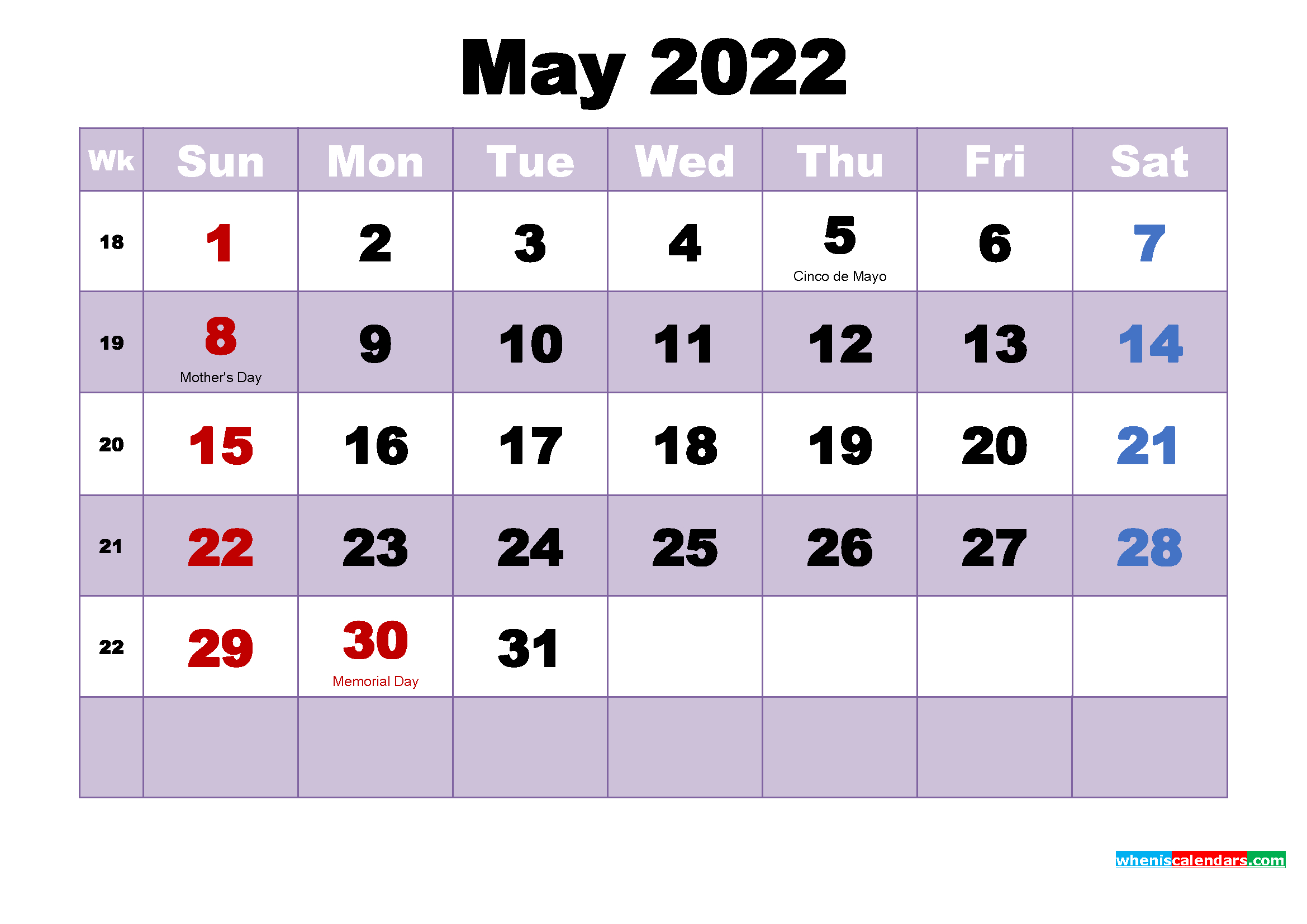 May 2022 Desktop Calendar High Resolution