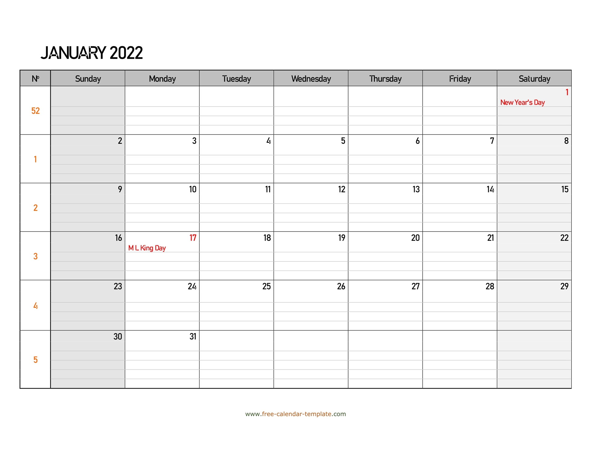 Monthly 2022 Printable Calendar One Page - Yearly