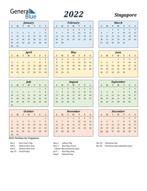 Monthly Calendar 2022 Singapore