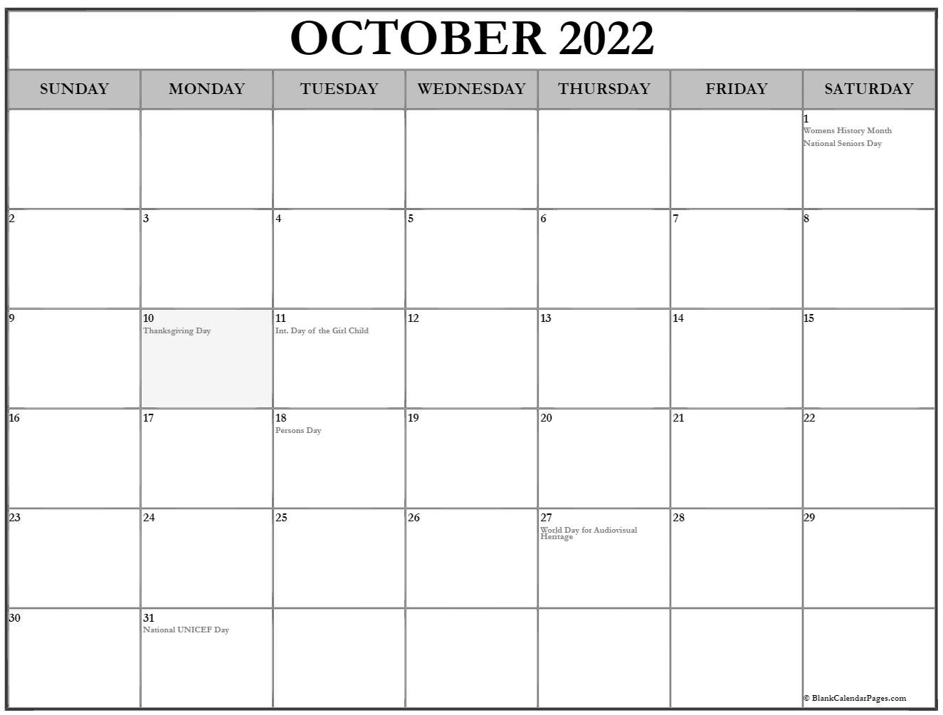 Montreal Calendar October 2022 | January Calendar 2022