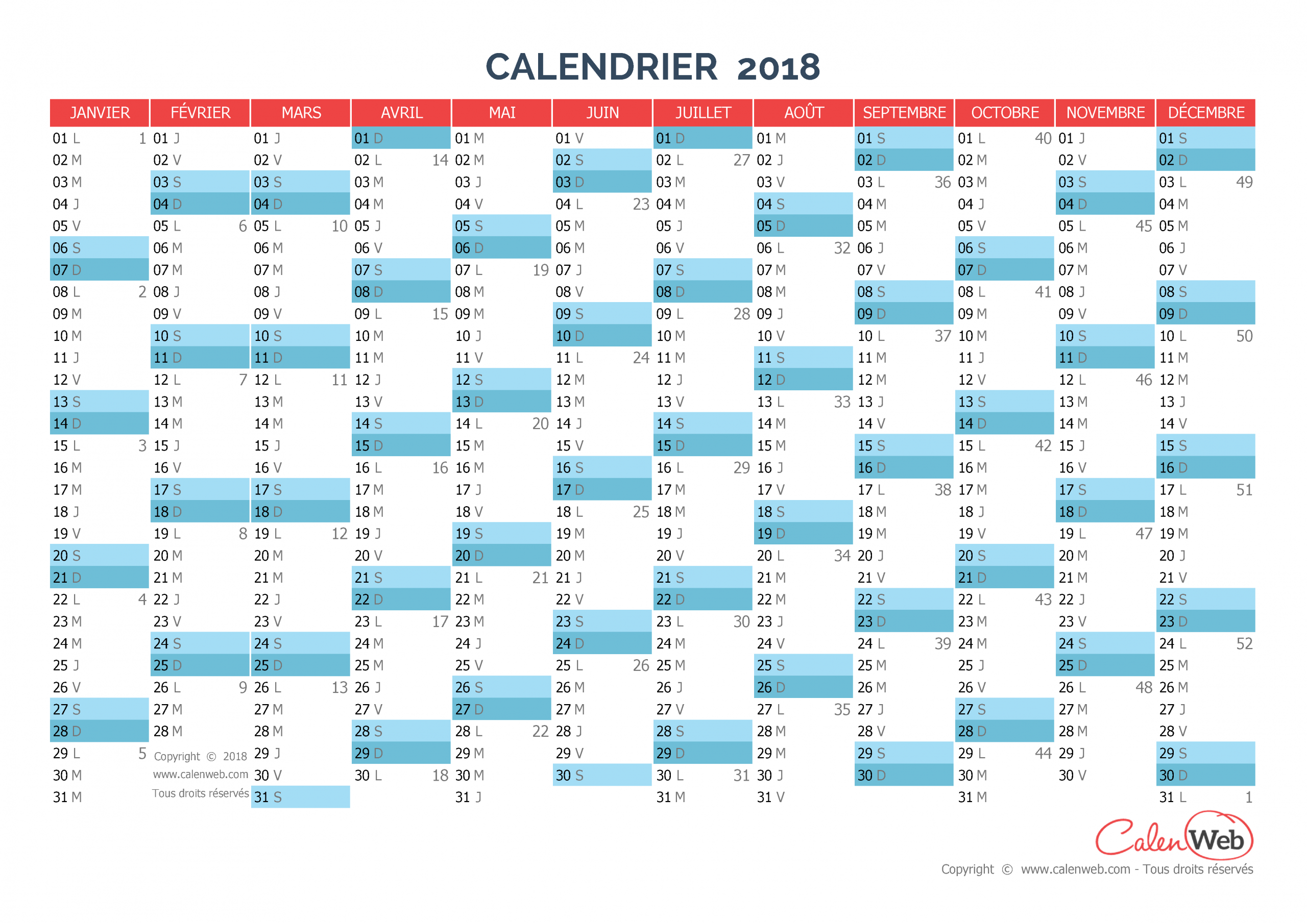 Nice Calendrier 2018 Vierge. Calendrier Annuel Année 2018