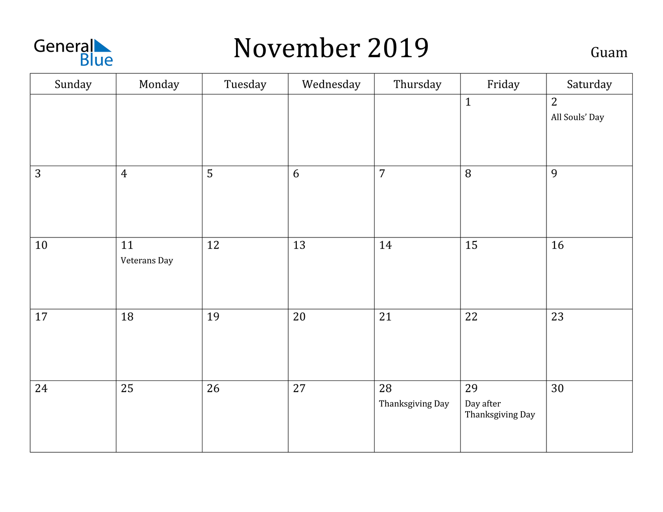 November 2019 Calendar - Guam