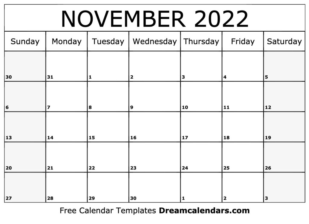 November 2022 Calendar Printable Waterproof - Print A