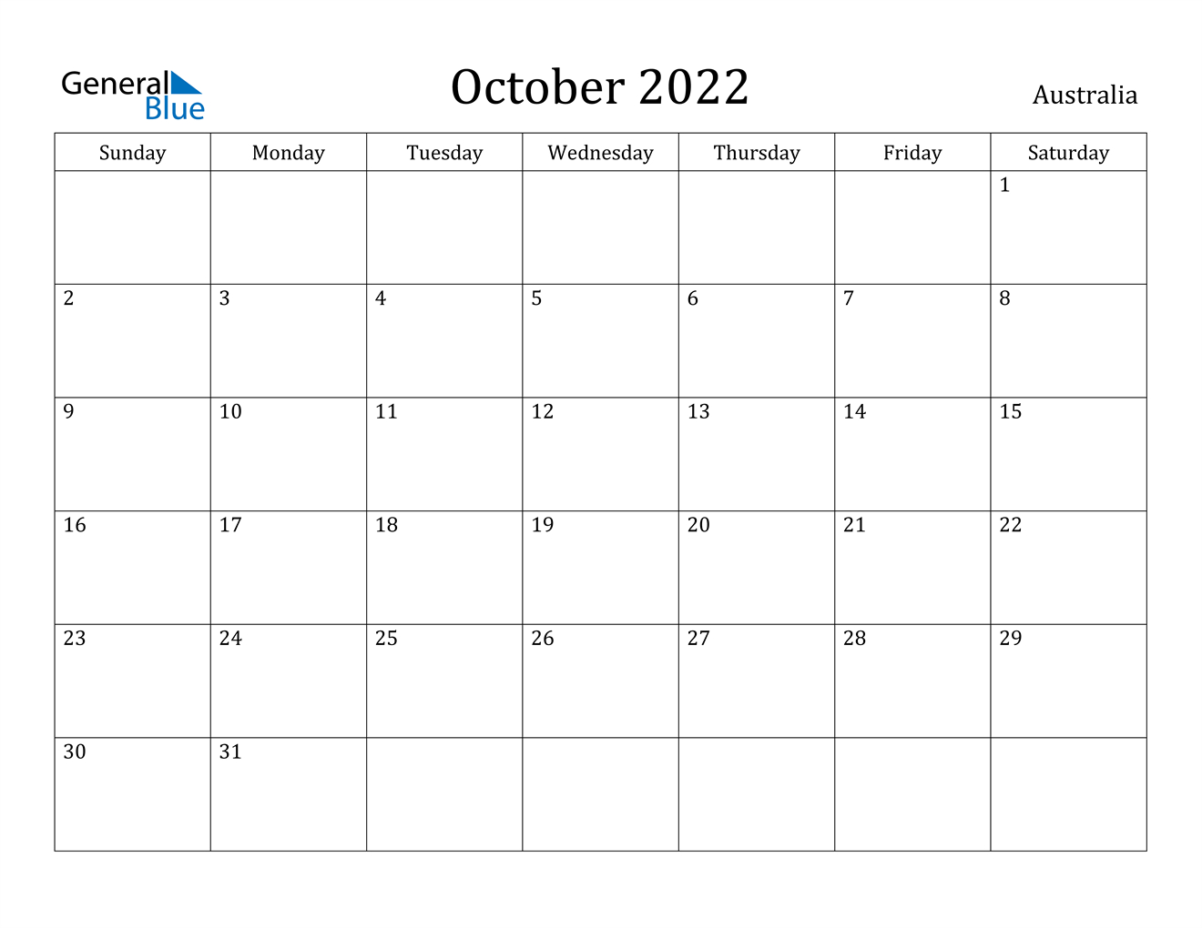 October 2022 Calendar - Australia