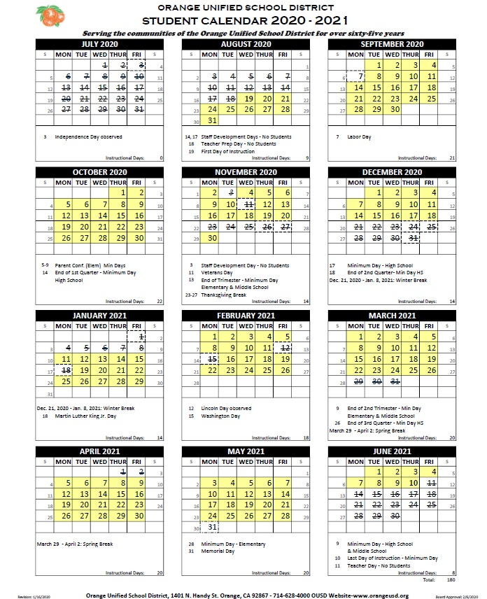 Ousd Calendar 2021 | Calendar 2021