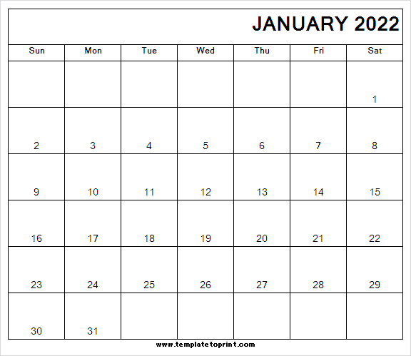 Print Jan 2022 Calendar Template | Free Printable 2022