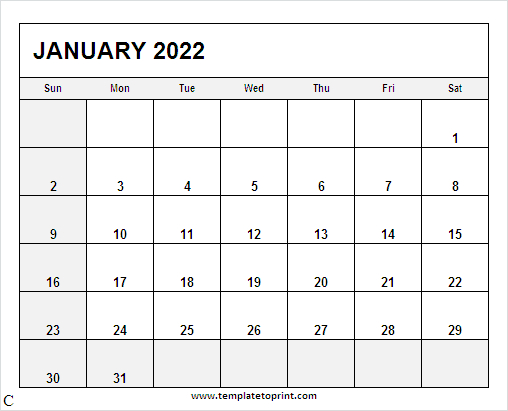 Print Jan 2022 Calendar Template | Free Printable 2022