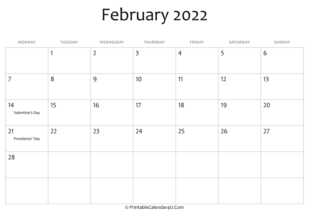 Printable 2021 February 2022 Calendar / Free Printable Calendar February 2021 2022 And 2023