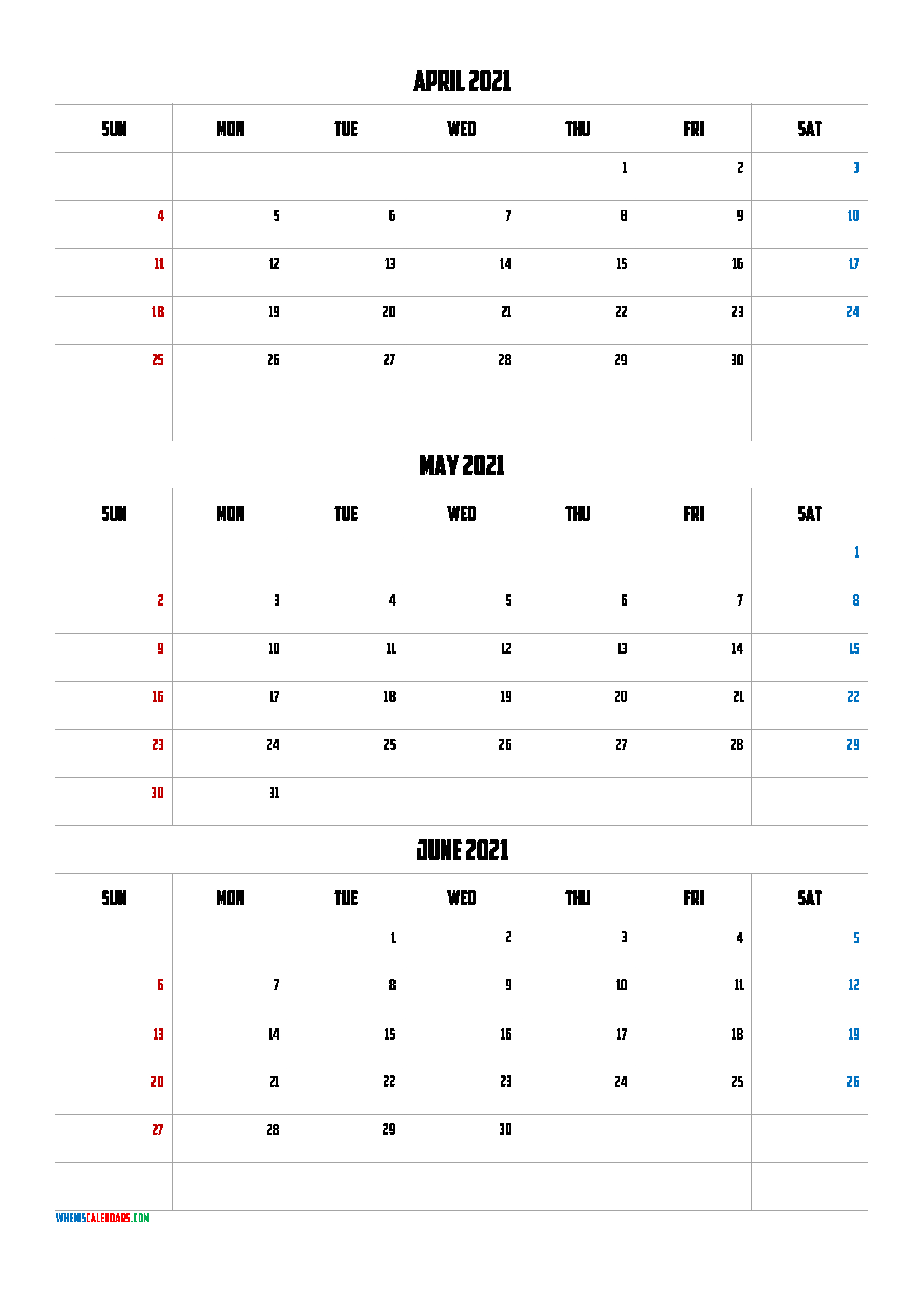 Printable 3 Month Calendar 2021 June July August - May And