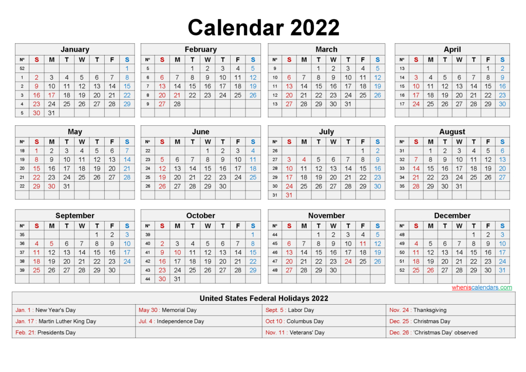 Printable Calendar 2022 South Africa | 2022 Printable