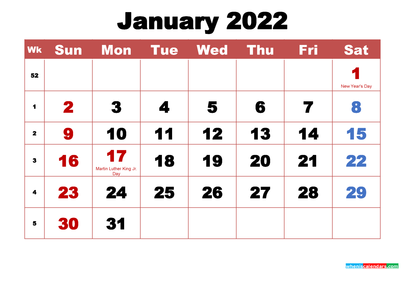 Printable Calendar Vertex January 2022 - 2023 Printable