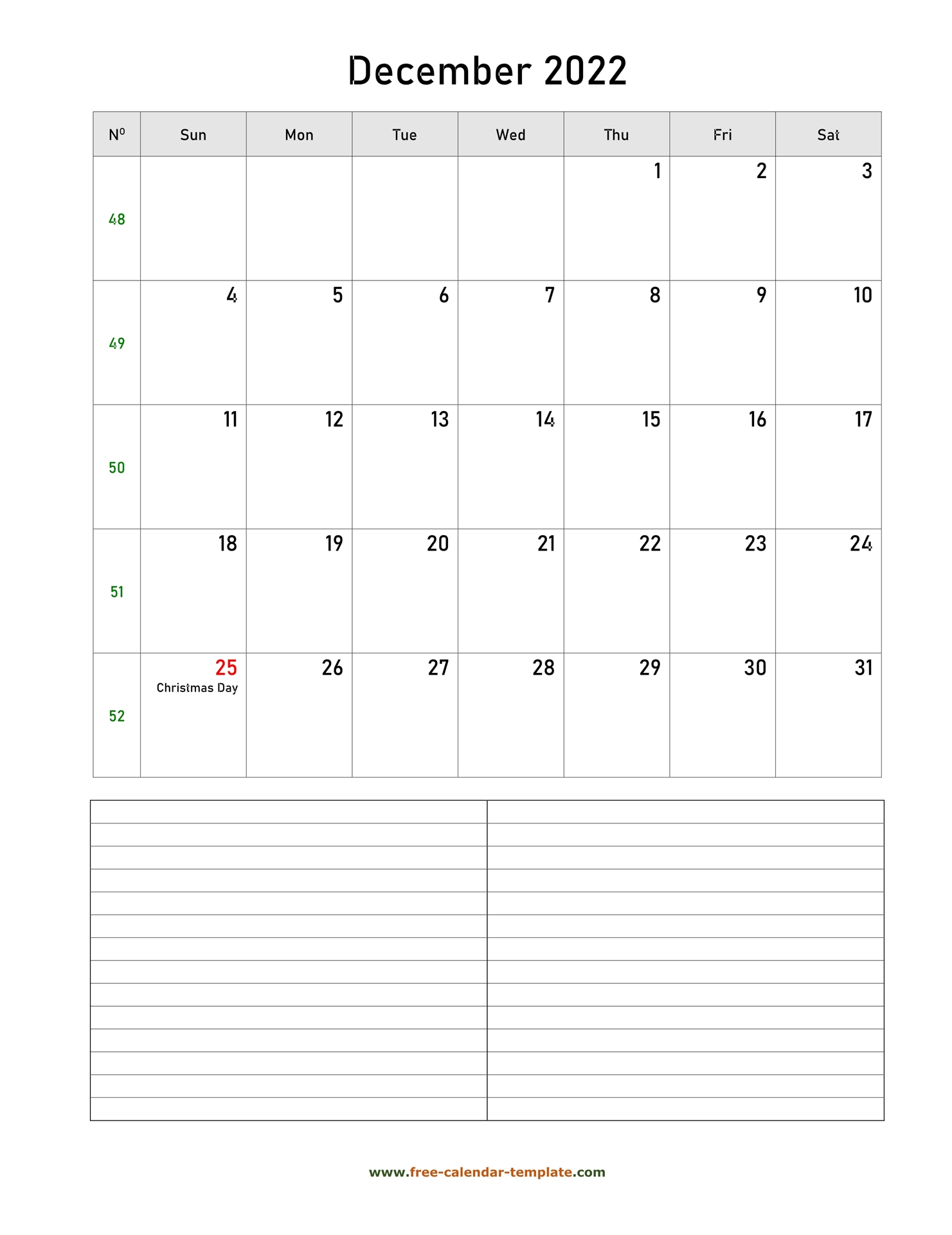 Printable December 2022 Calendar With Space For