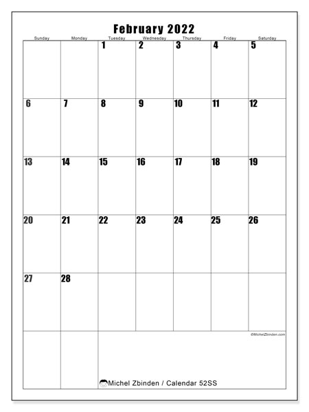 Printable February 2022 &quot;52Ss&quot; Calendar - Michel Zbinden En