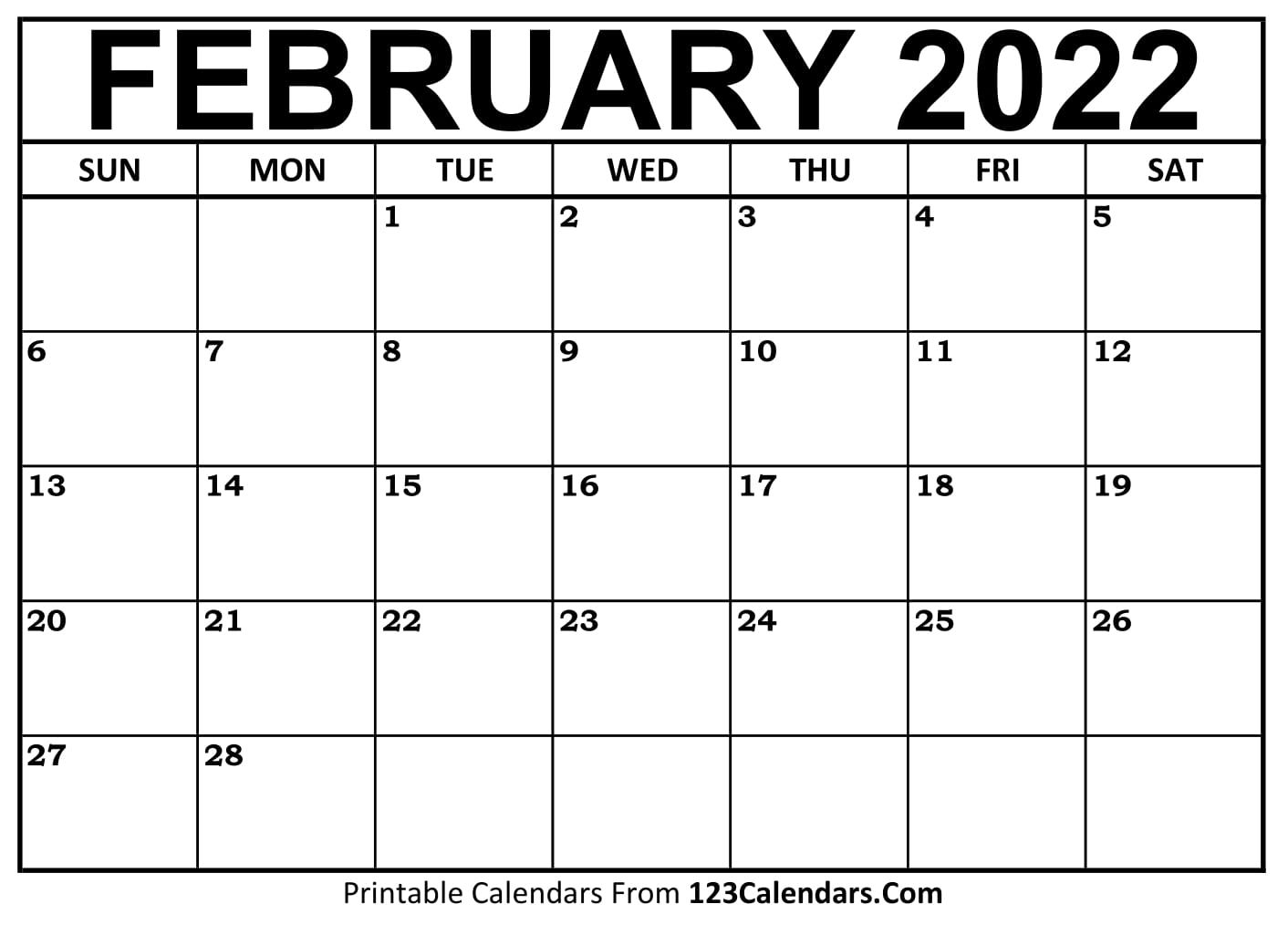 Printable February 2022 Calendar Templates - 123Calendars