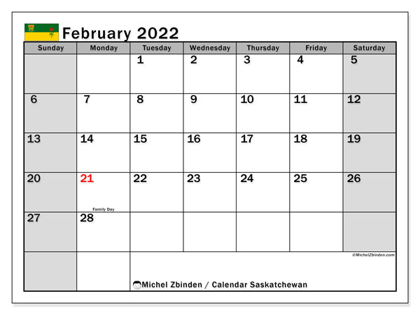 Printable February 2022 &quot;Saskatchewan&quot; Calendar - Michel