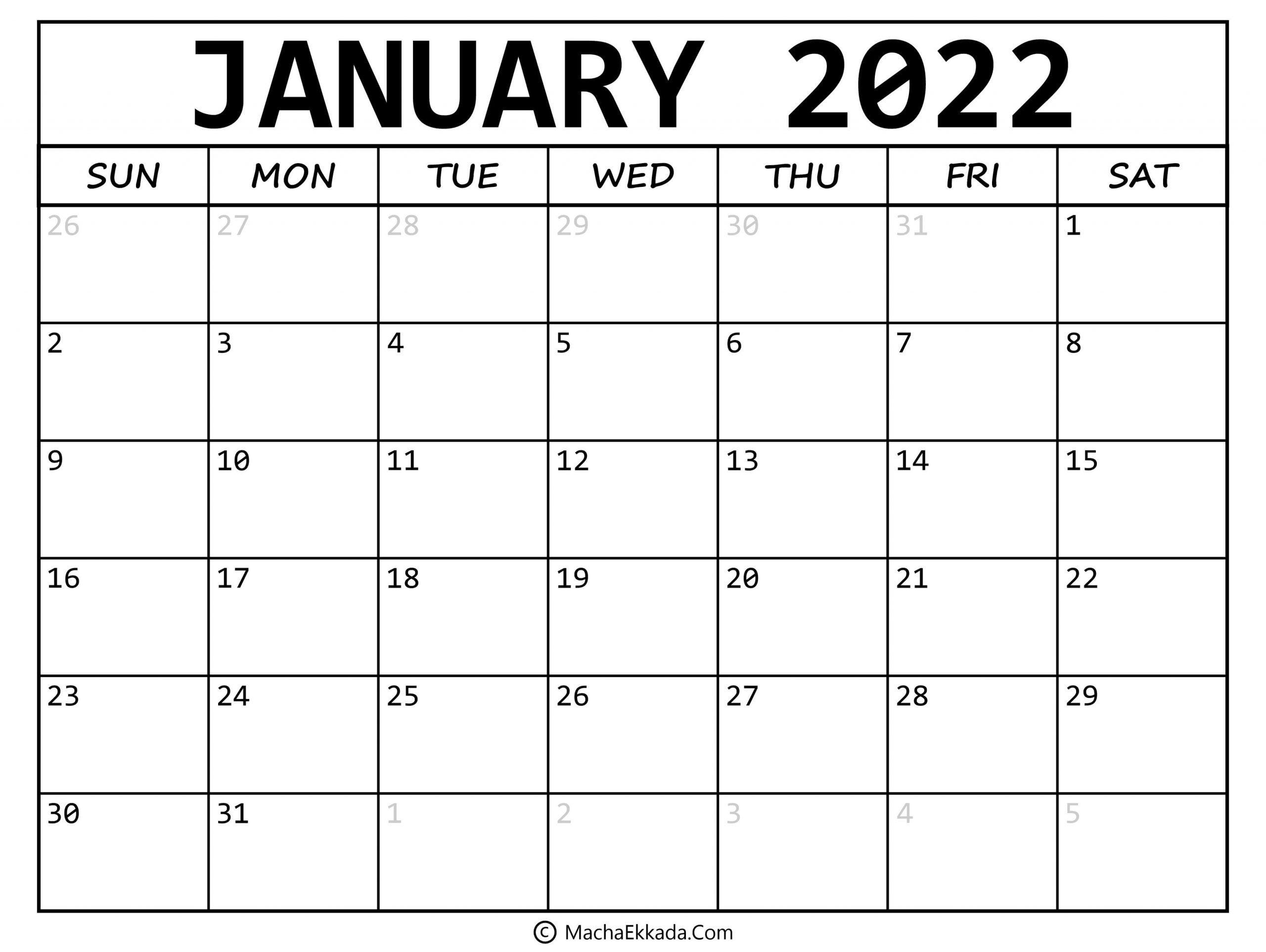 Printable January 2022 Calendar Desk &amp; Wall - Time