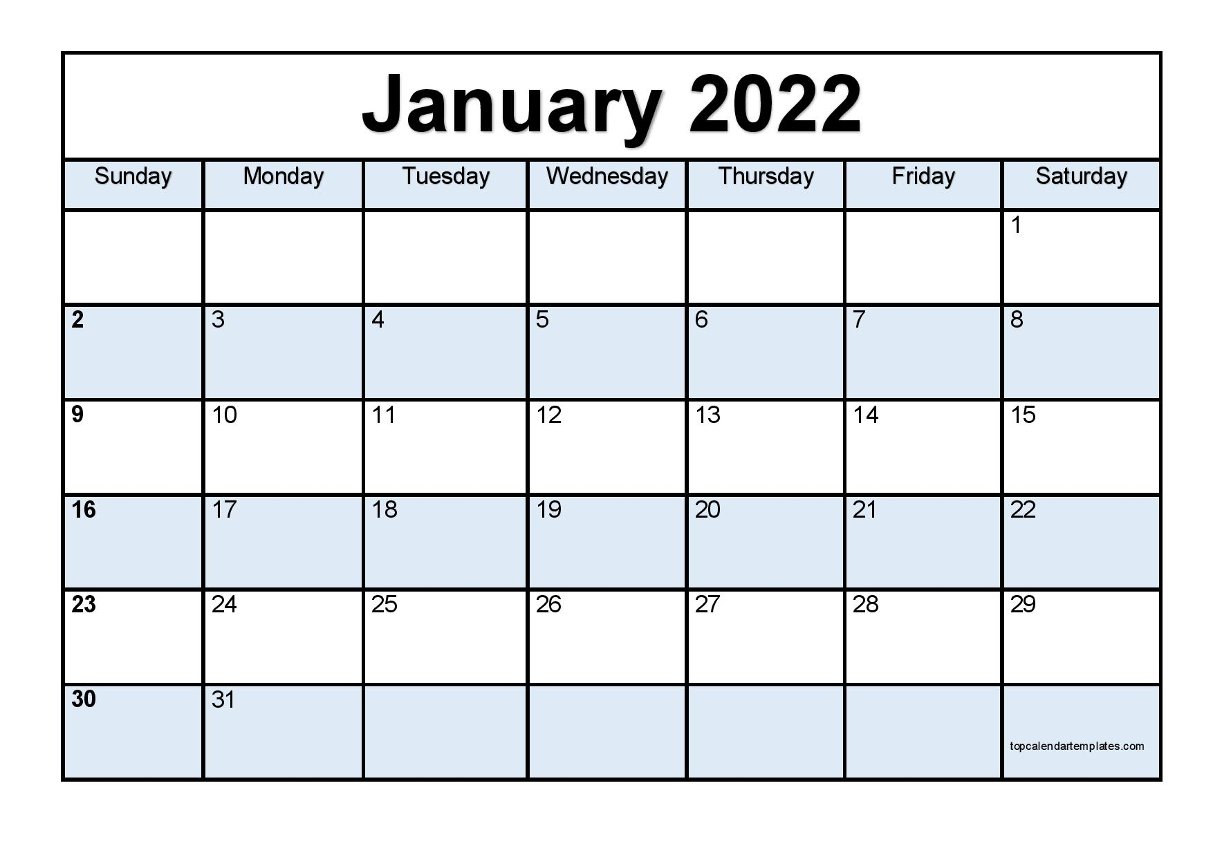 Printable January 2022 Calendar Template (Pdf, Word, Excel)