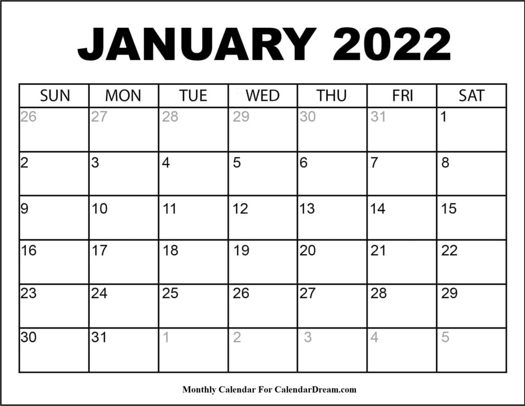 Printable January 2022 Calendar With Holidays In Pdf Word