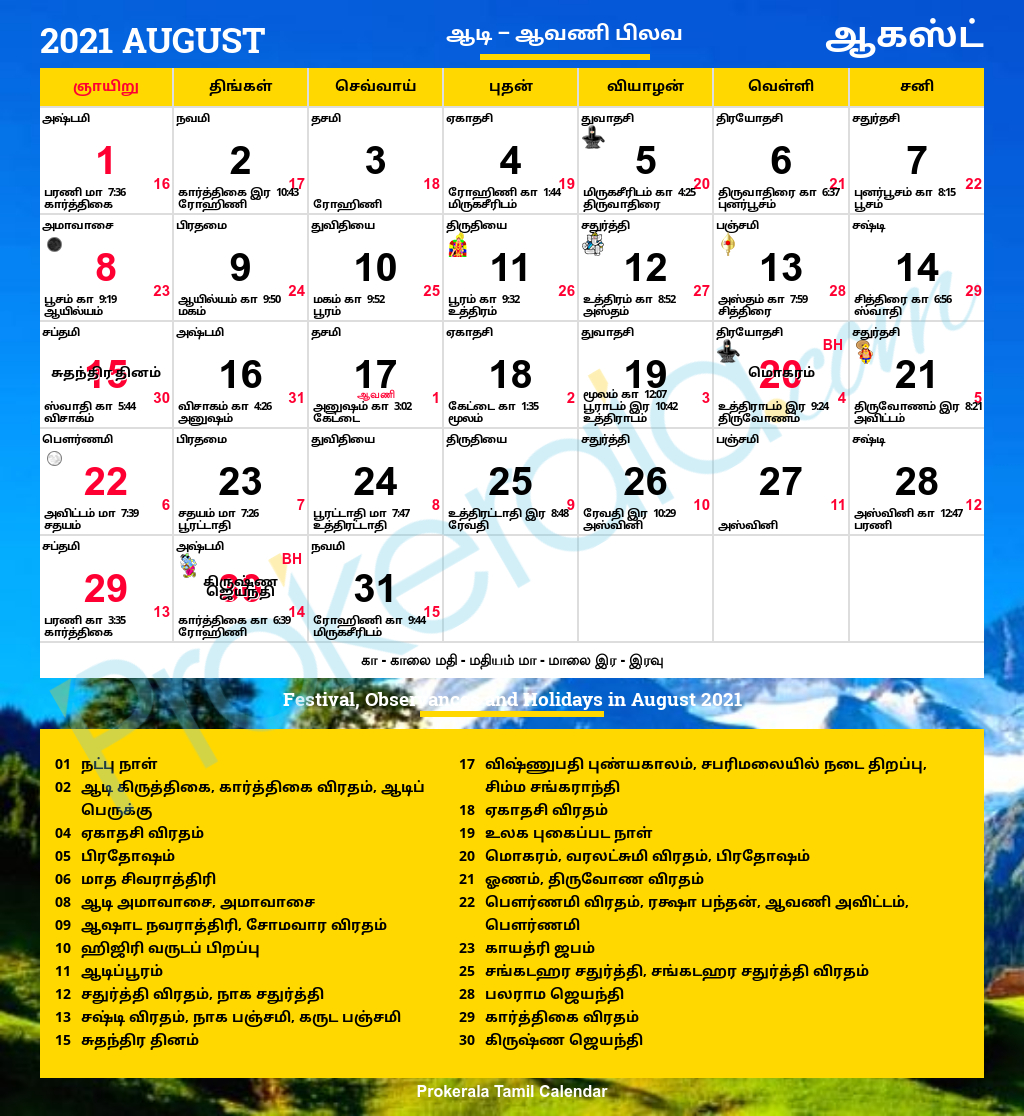 Tamil Calendar 2022 January Daily