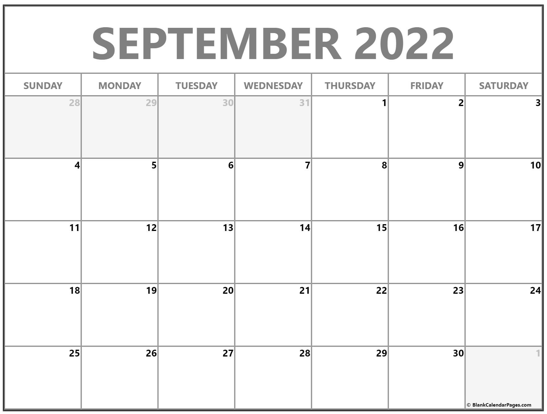 September 2022 Calendar | Free Printable Calendar Templates