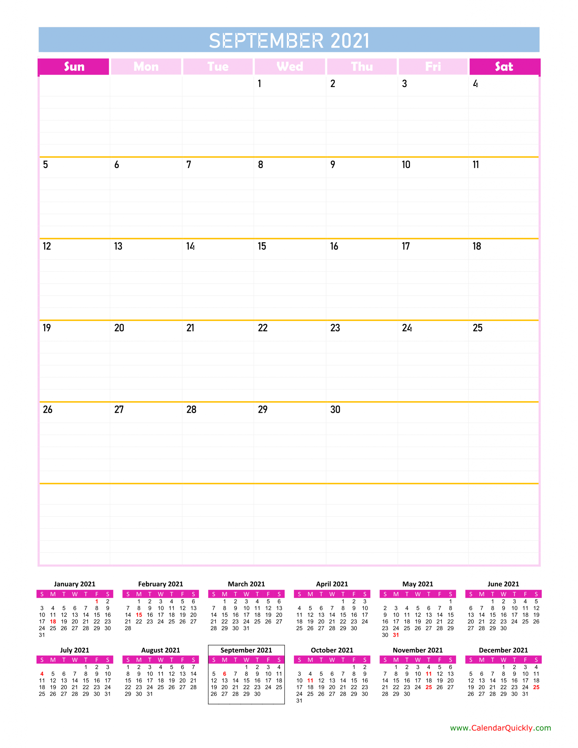 September Calendar 2021 Vertical | Calendar Quickly