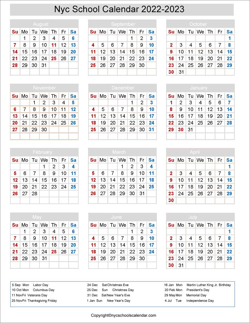 Sylvan Park Elementary Calendar 2022-2023 - Blank Calendar