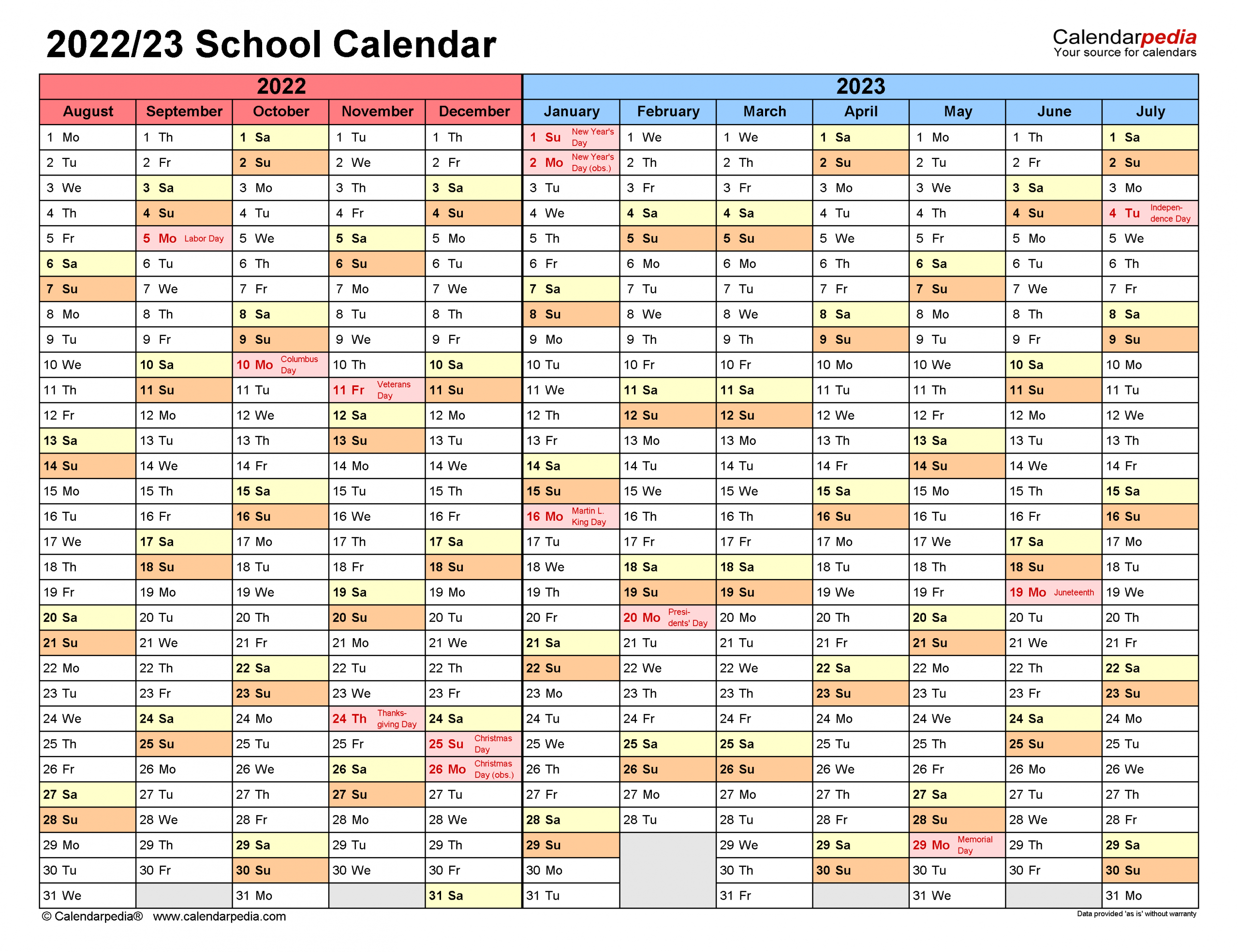 Year Long Calendar 2022-23 For Teachers - Calendar Belgium