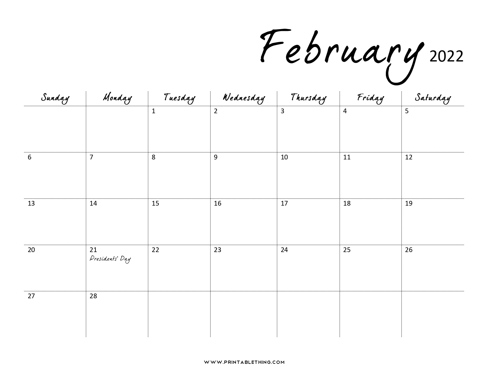 20+ February 2022 Calendar Printable, Pdf, Us Holidays