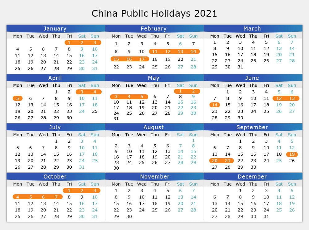 2021 And 2019 Holiday Calendar