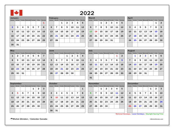 2022 Calendars &quot;Public Holidays&quot; - Michel Zbinden En