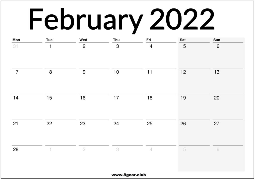 2022 February Printable Calendar - November 2022 Calendar
